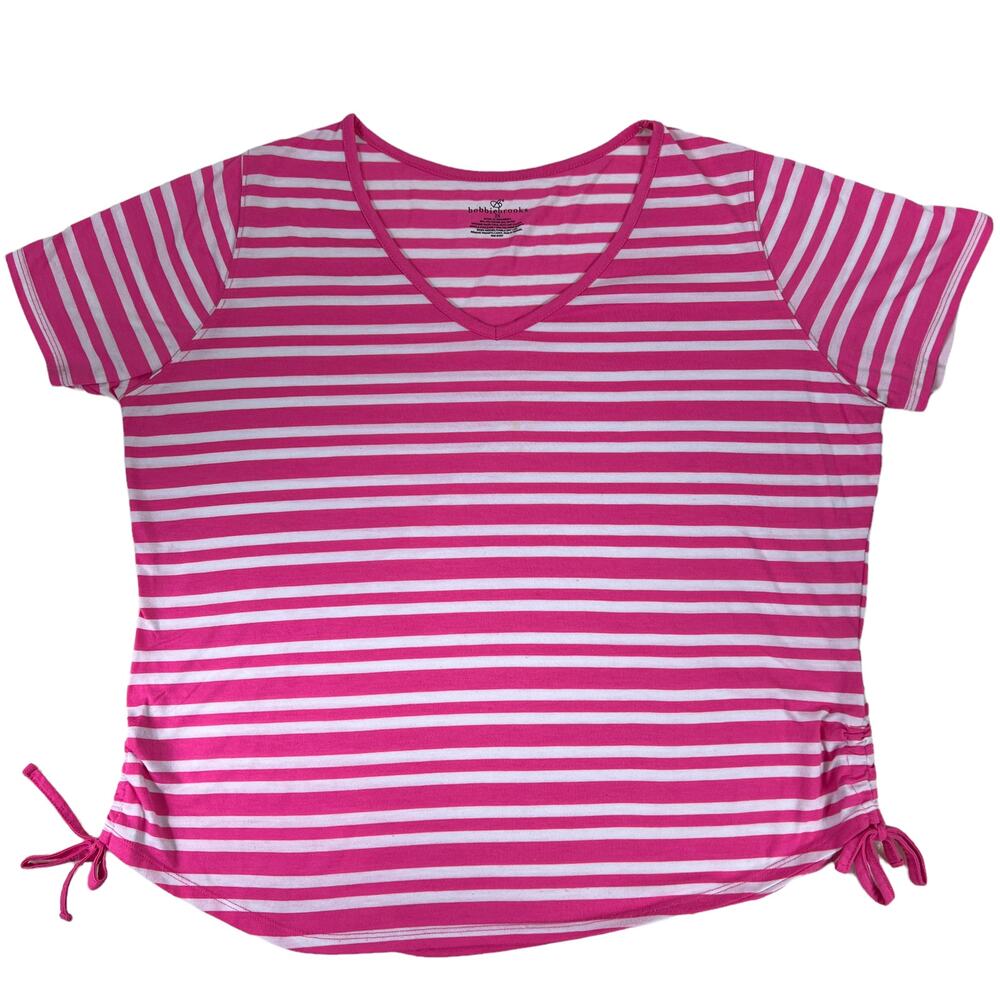 Bobbie Brooks Pink and White Striped Short Sleeve Tee Shirt Top  Size 2X